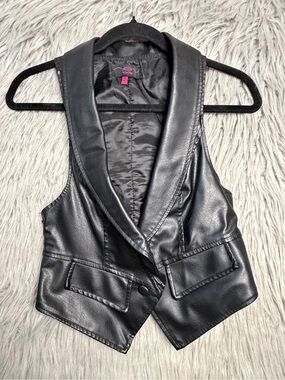 Faux Leather Black Vest Jacket - Juniors Sleeveless Blazer